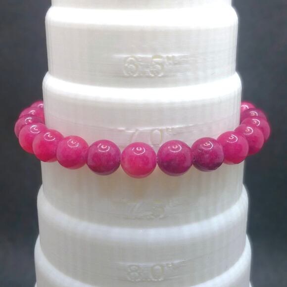 Pink Jade Gemstone Bracelet 8mm Artisan Made Stretch Beaded Colorful Vibrant New - Picture 6 of 11